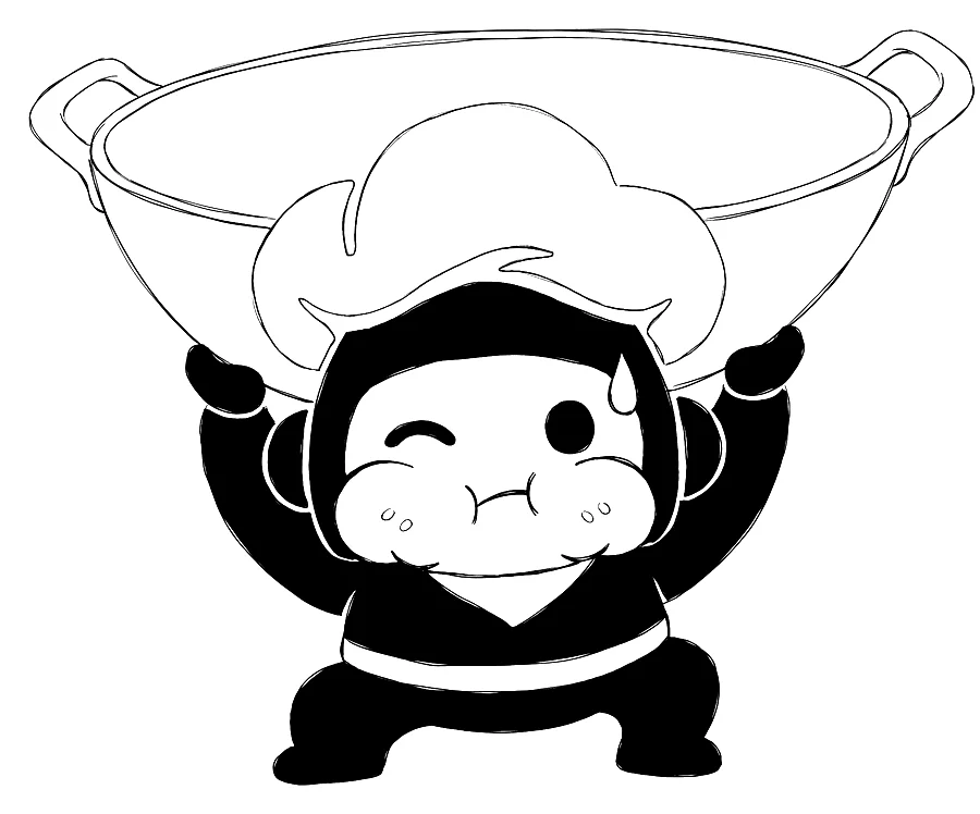 the little chef holding up his wok