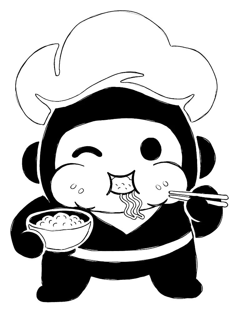 the Robowok little chef eating noodles